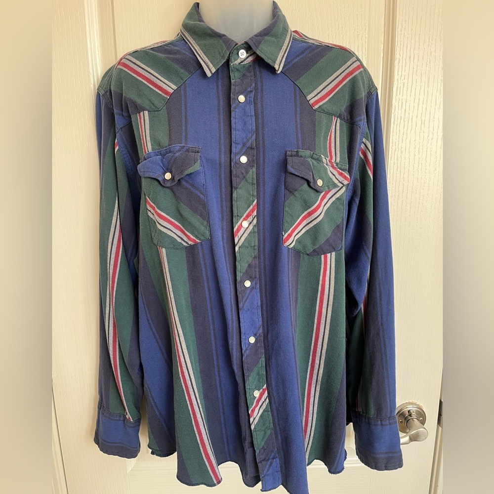 Wrangler 3XB Long Sleeve Multicolor Stripes Pearl Snap Button-Up